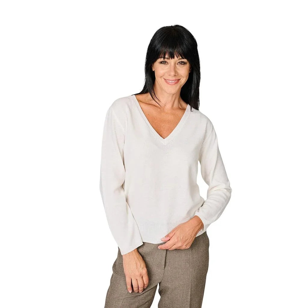 anneclaire-maglione-a-colli-alto-scollo a V-da-donna-ecru-d1839-857-201