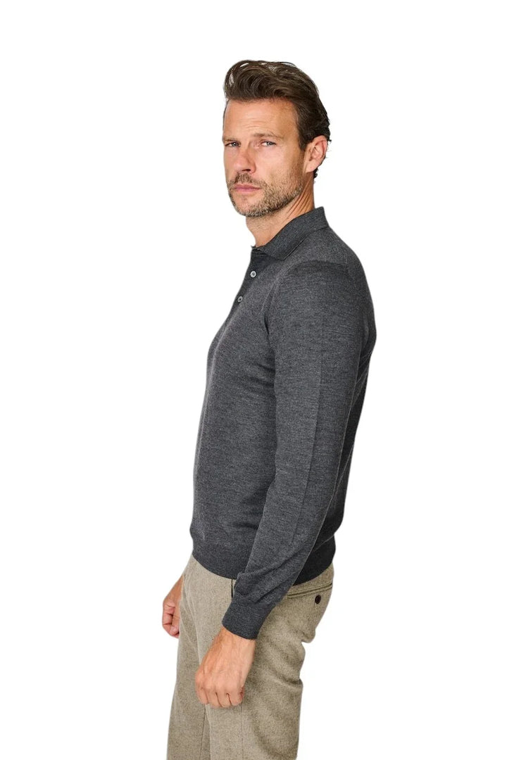 Gran Sasso Men polo shirt lange mouwen heren anthraciet 55112/14290 098