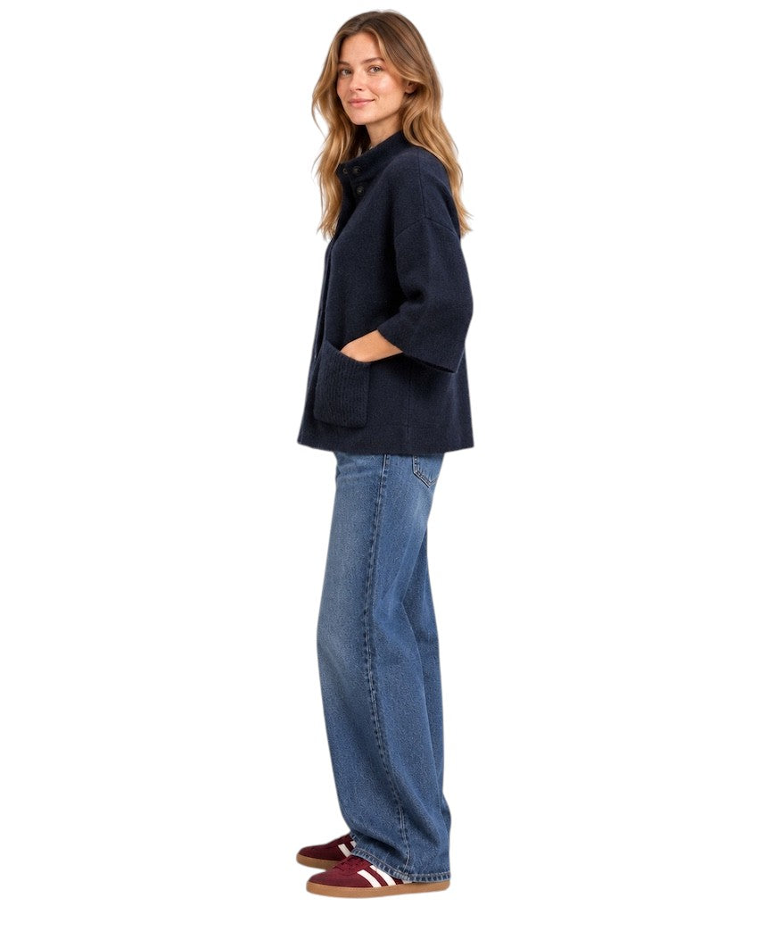 Anneclaire chaqueta de punto de mujer azul marino — vista lateral