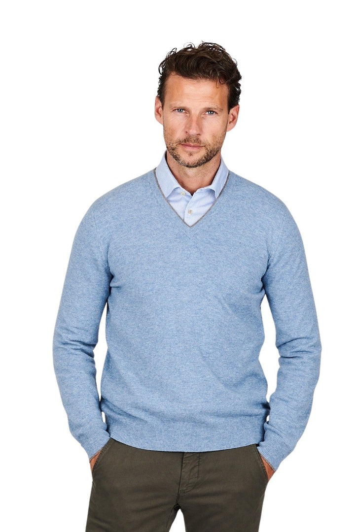 Gran Sasso Men pull trui v-hals heren licht blauw