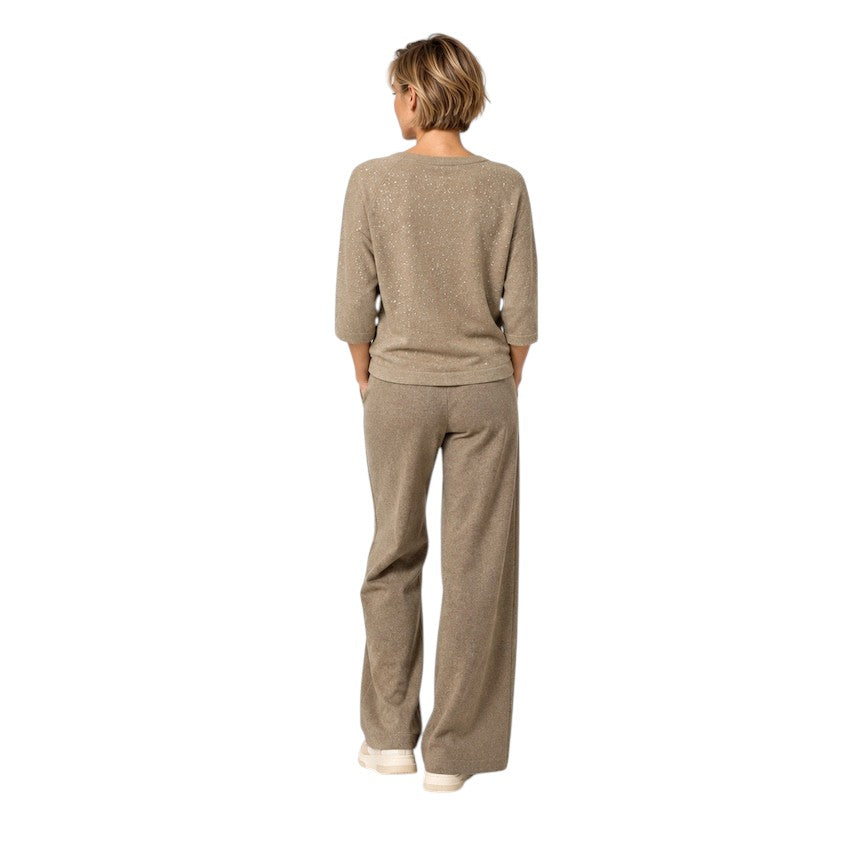 Hemisphere pull femme taupe — vue de dos sur mannequin