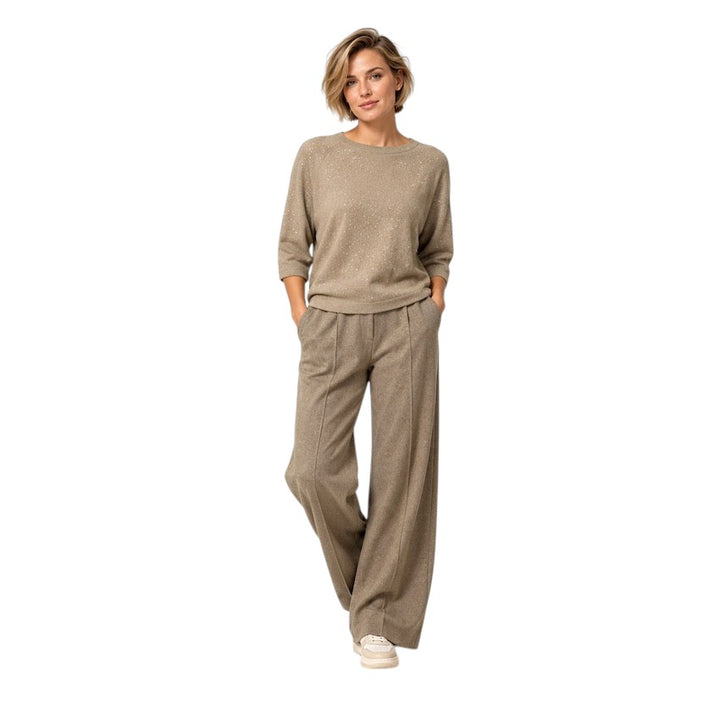 Hemisphere pull femme taupe — vue de face sur mannequin